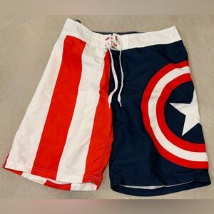 Marvel Captain America Board Shorts - Red, White, Navy